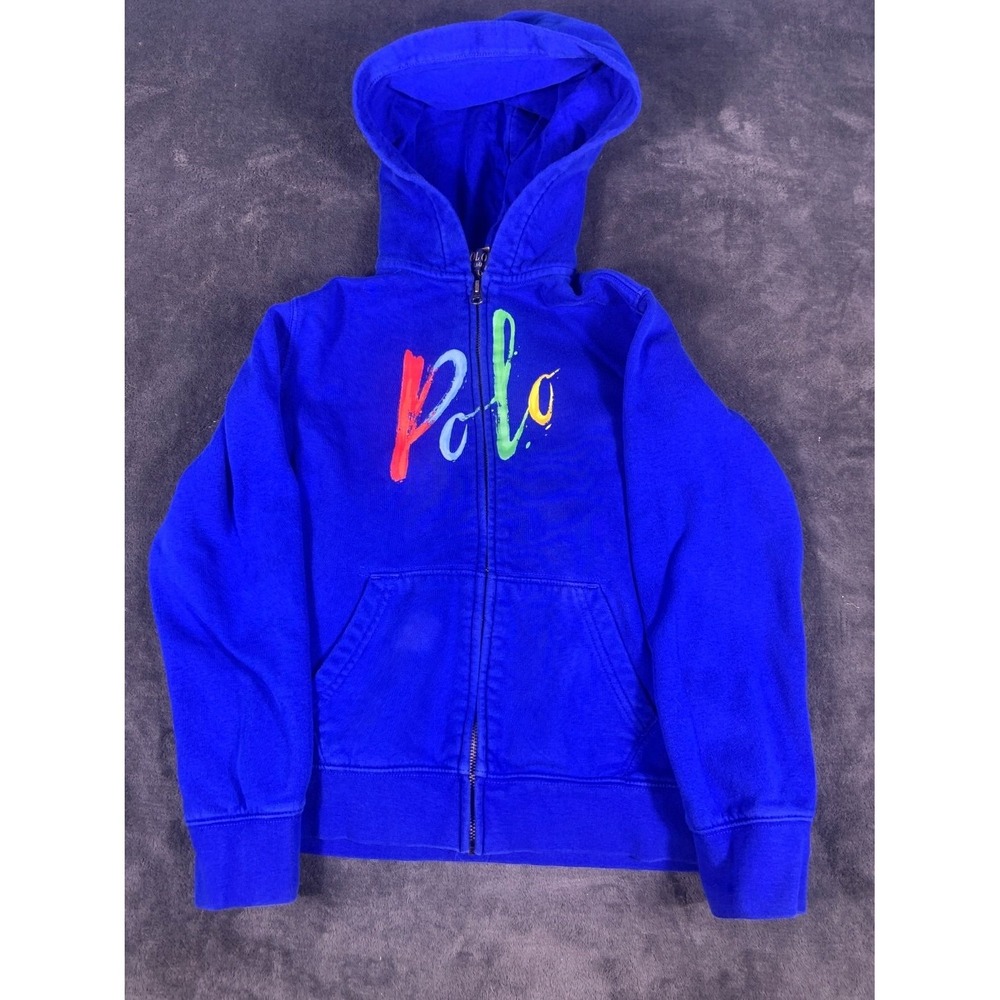 Polo Ralph Lauren Paint Splash Logo Hoodie Boys M Blue Cotton Blend Used